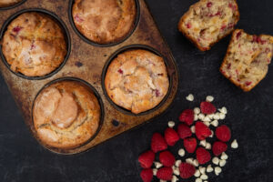 Frambozen & witte chocolade muffins