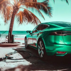 Tesla aan laadpaal op vakantie