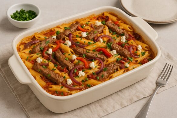 Griekse pastaschotel met biefstuk