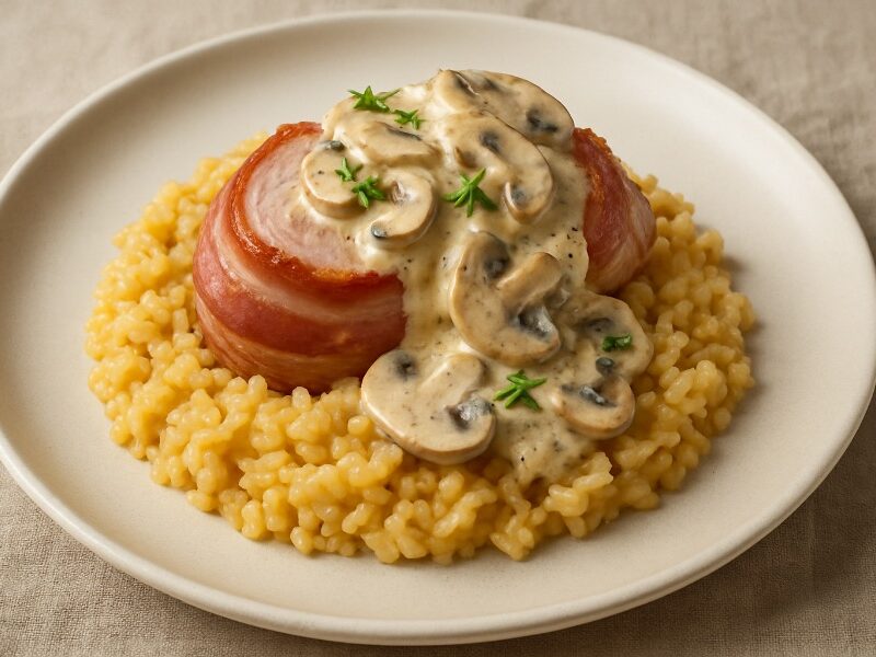 Risotto met varkenshaas en spek